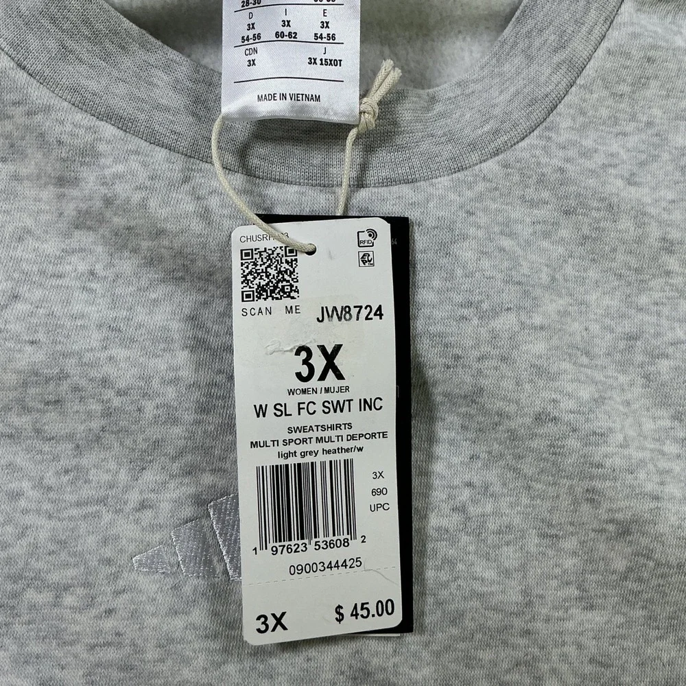 Adidas Essentials French Terry Sweatshirt Light Grey Heather JW8724 Mens 3X
